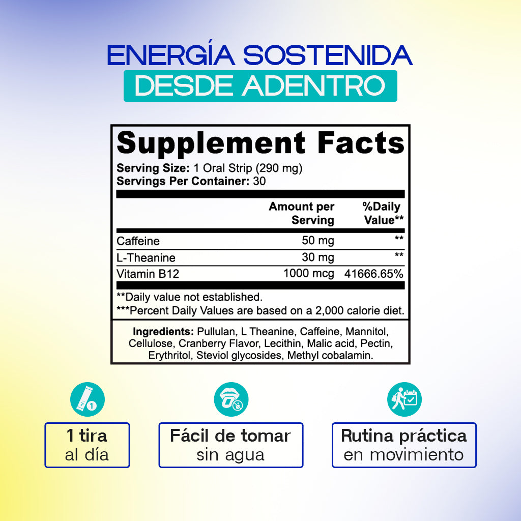Energy Oral Strips – Green Tea Caffeine, L-Theanine & B12