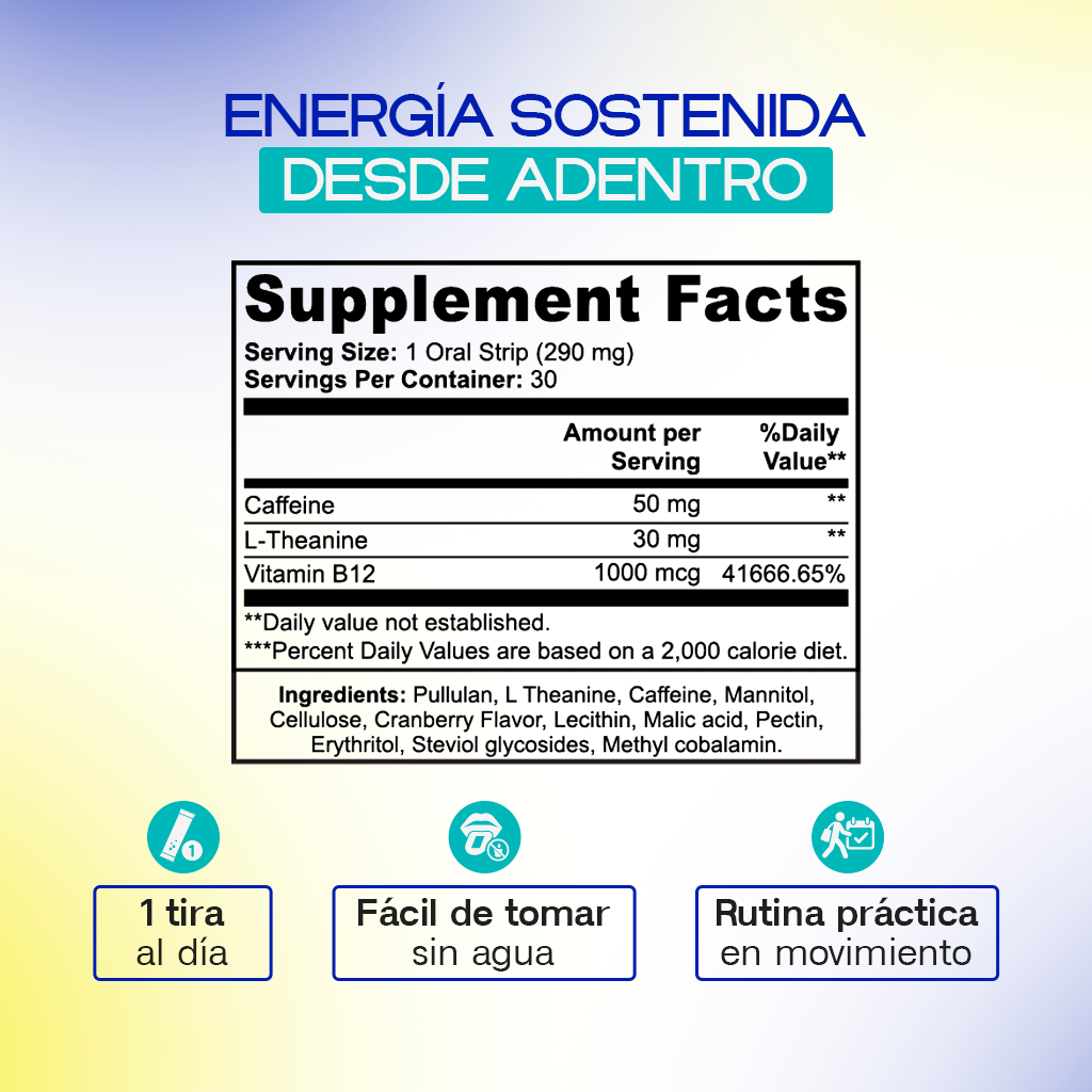 Energy Oral Strips – Green Tea Caffeine, L-Theanine & B12