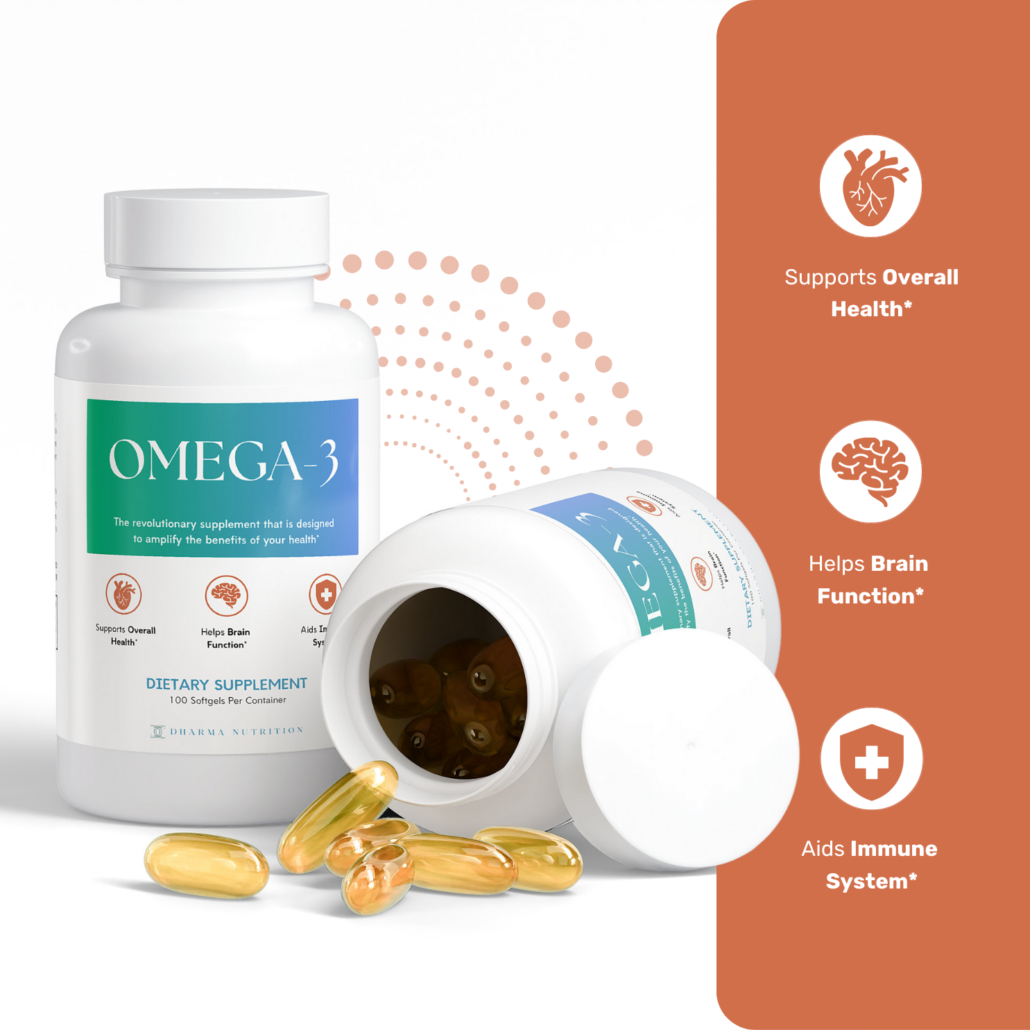 Omega-3 EPA 180mg DHA 120mg supplement facts panel showing fish oil ingredients