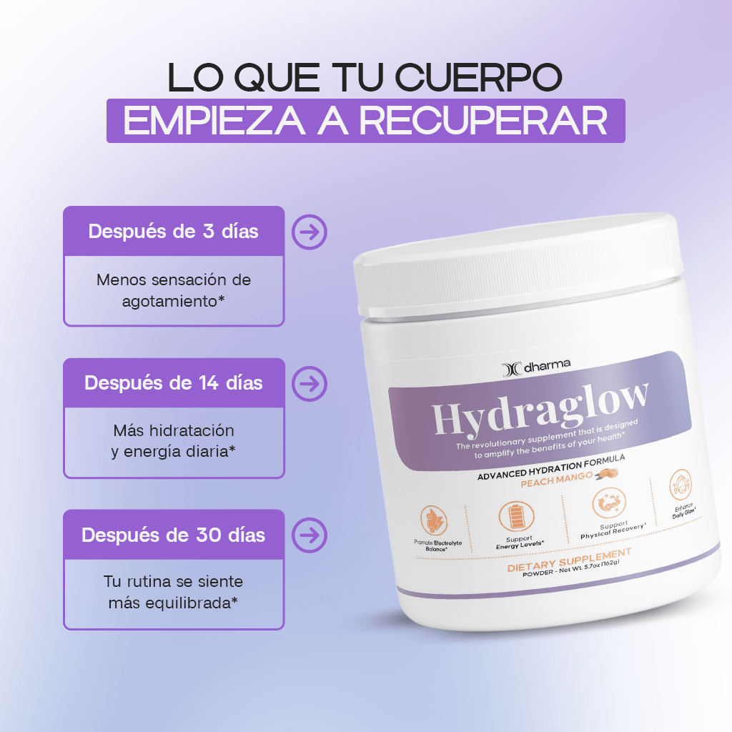 Hydraglow Powder (Peach Mango) | Hidratación y Energía Diaria - Dharma Nutrition Clinic